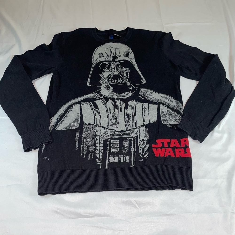 H&M Star Wars Darth‎ Vader Black Cotton Knit Graphic Sweater Mens Small